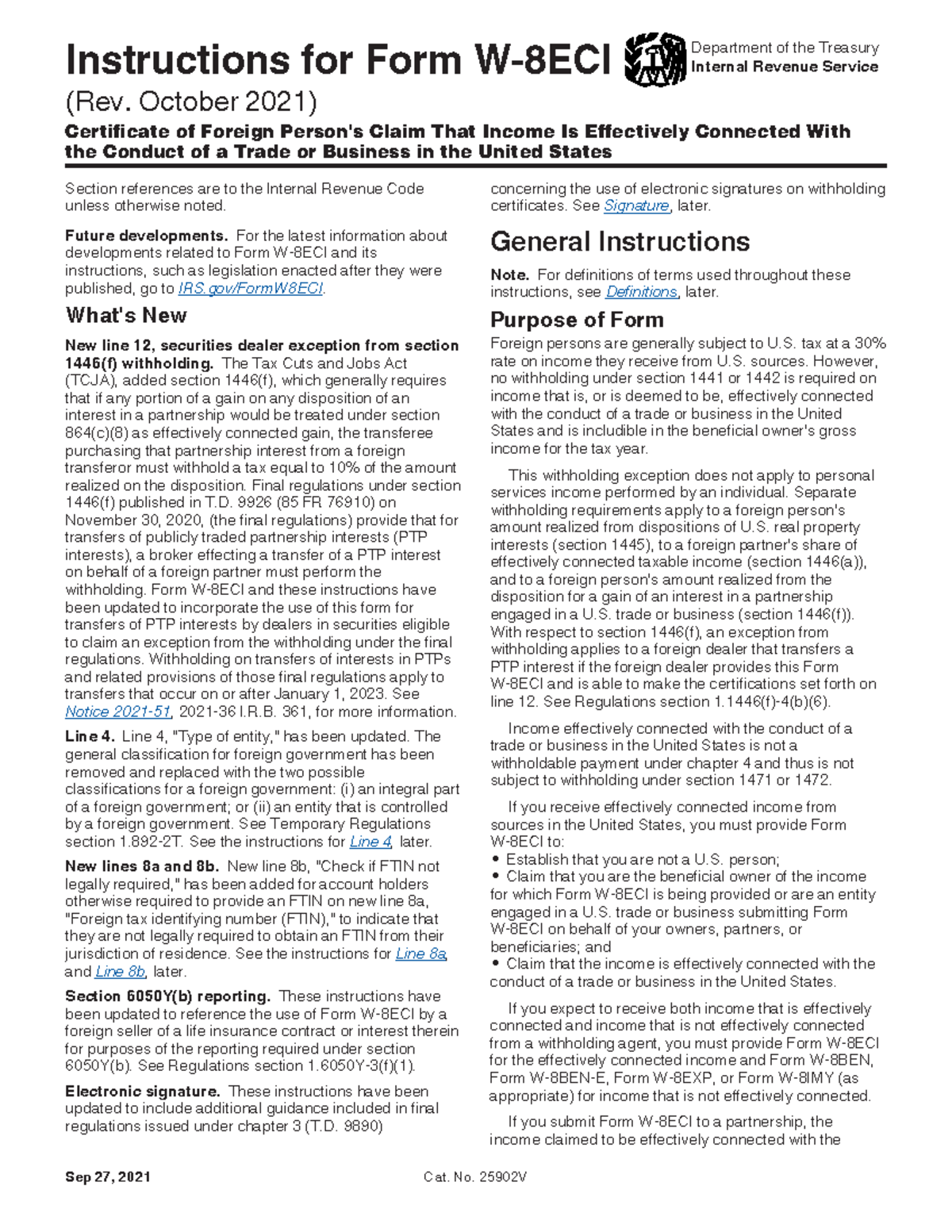 Instructions for Form W-8ECI: Effectively Connected Income Guide - Studocu