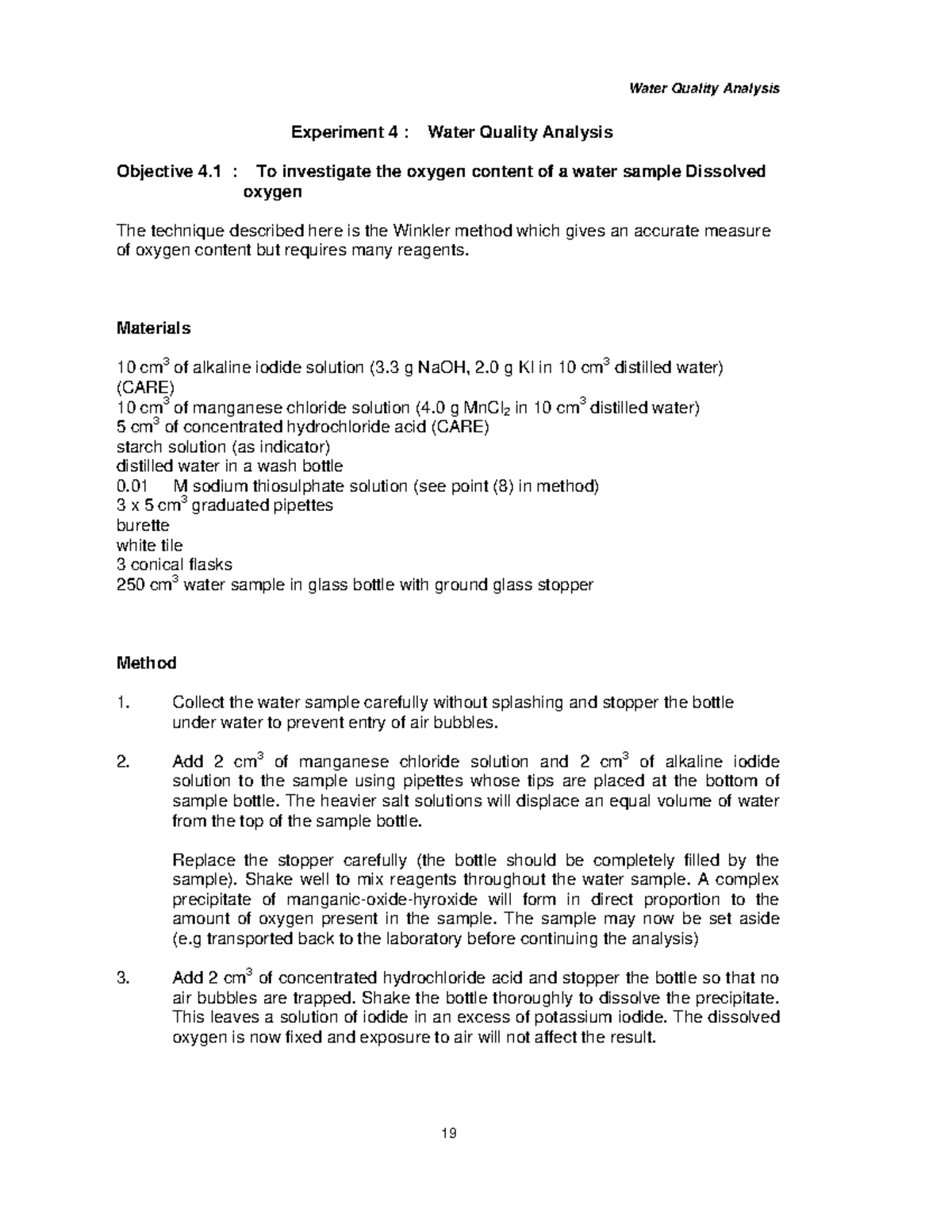 BIO330 Lab Manual Experiment 4: Dissolved Oxygen & COD Analysis - Studocu