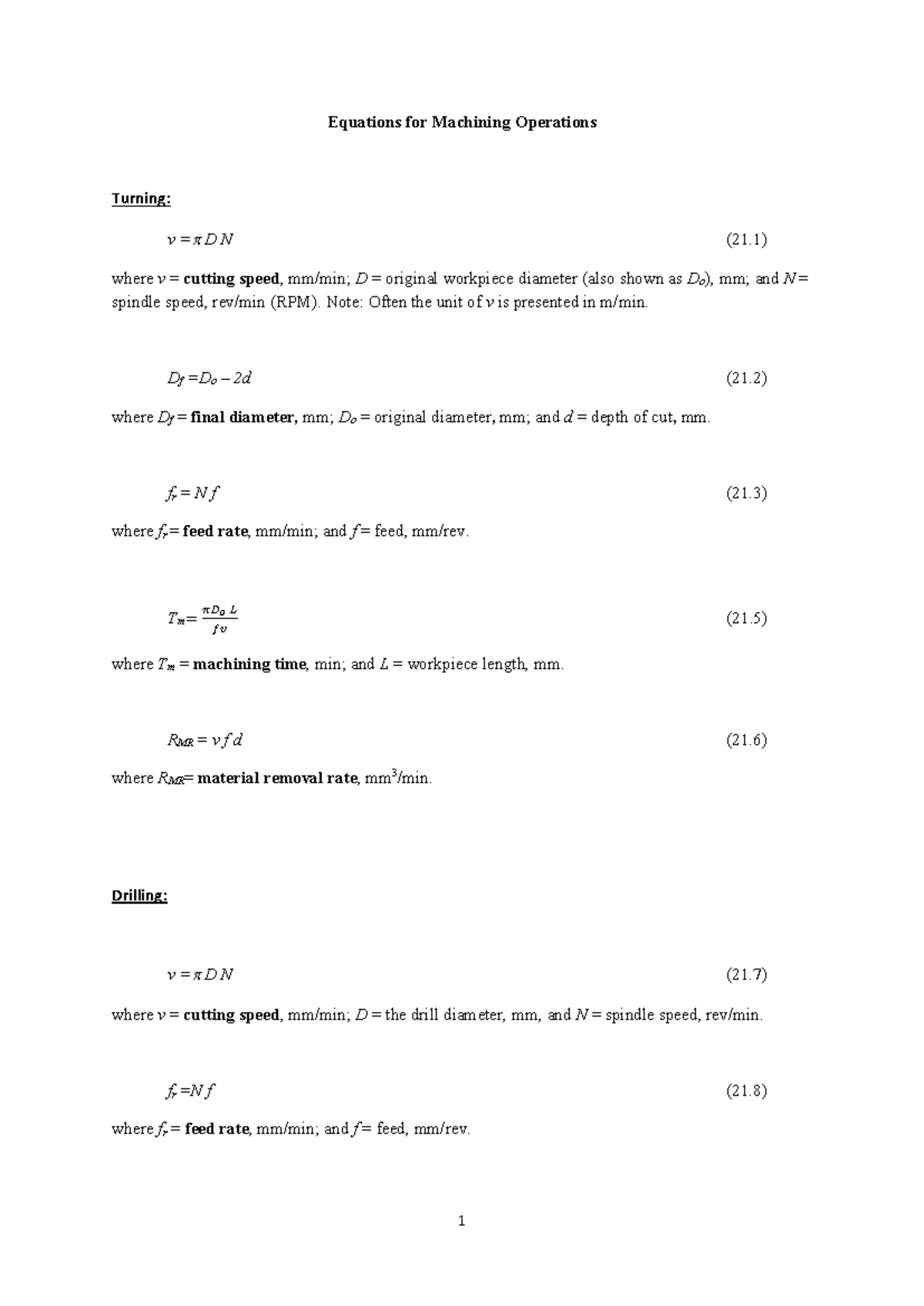 L4 - Lecture on Machining Equations and Calculations - Studocu