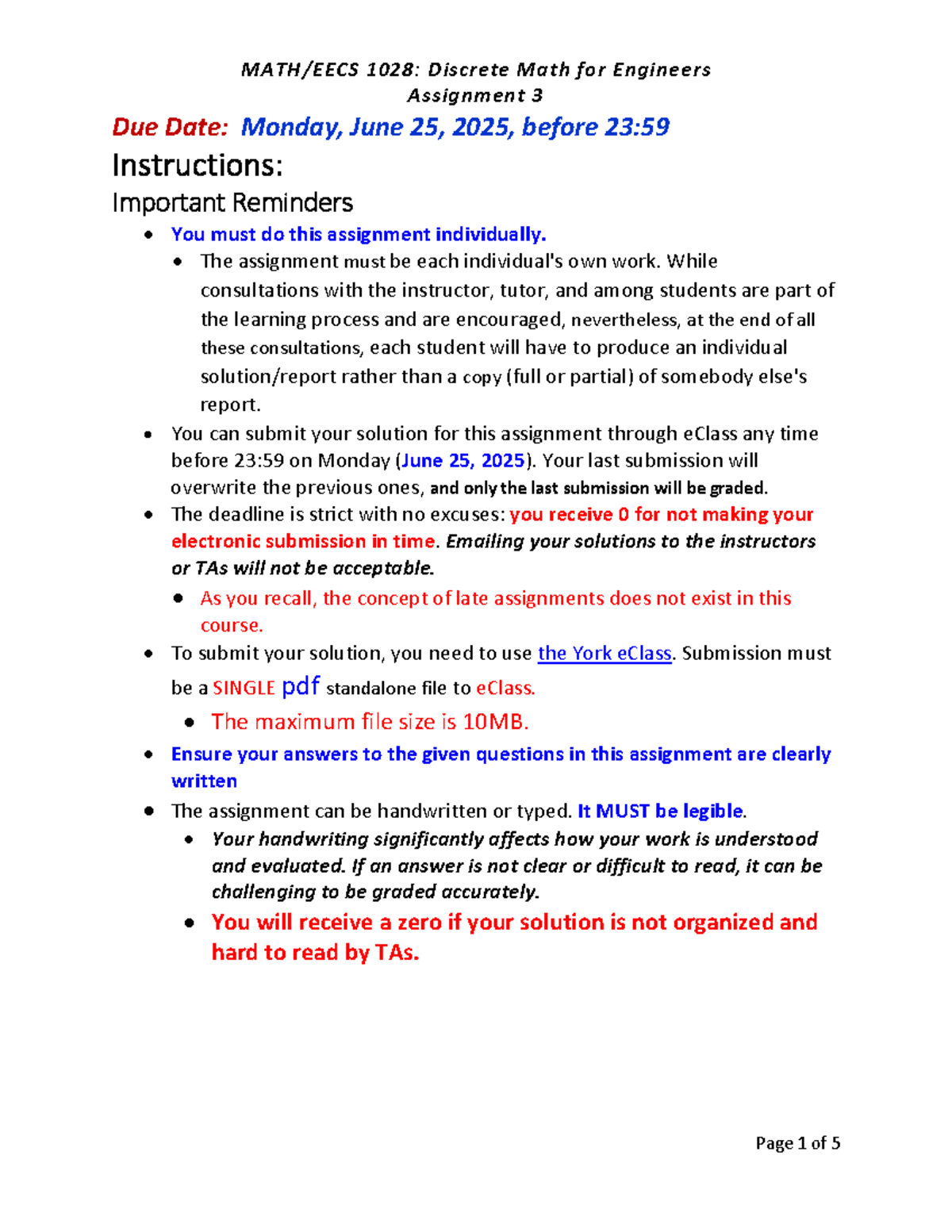 EECS1028: Discrete Math for Engineers - Assignment 3 Guidelines - Studocu