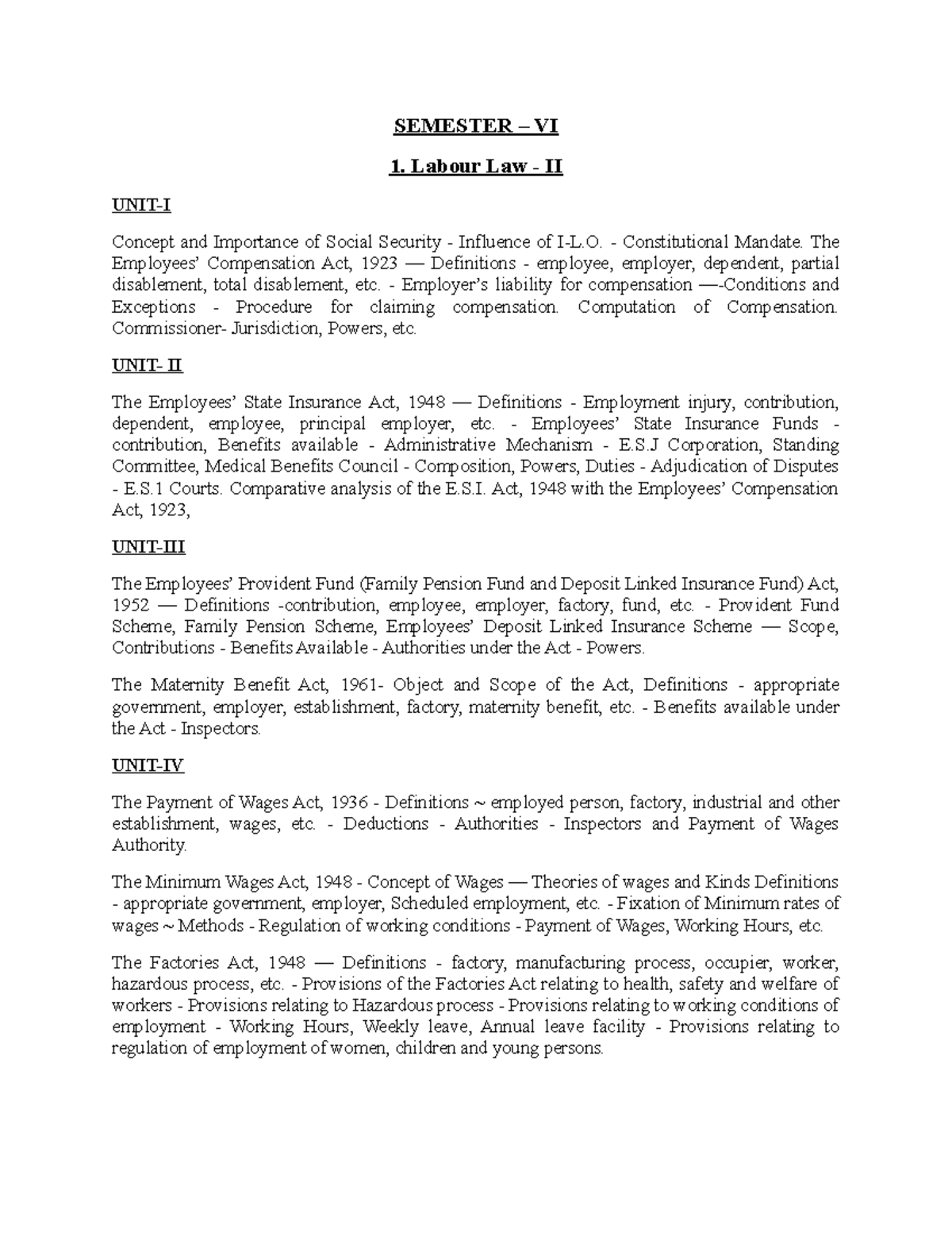 KSLU Sem 6 - Syllabus for Labour Law II and Property Law Courses - Studocu