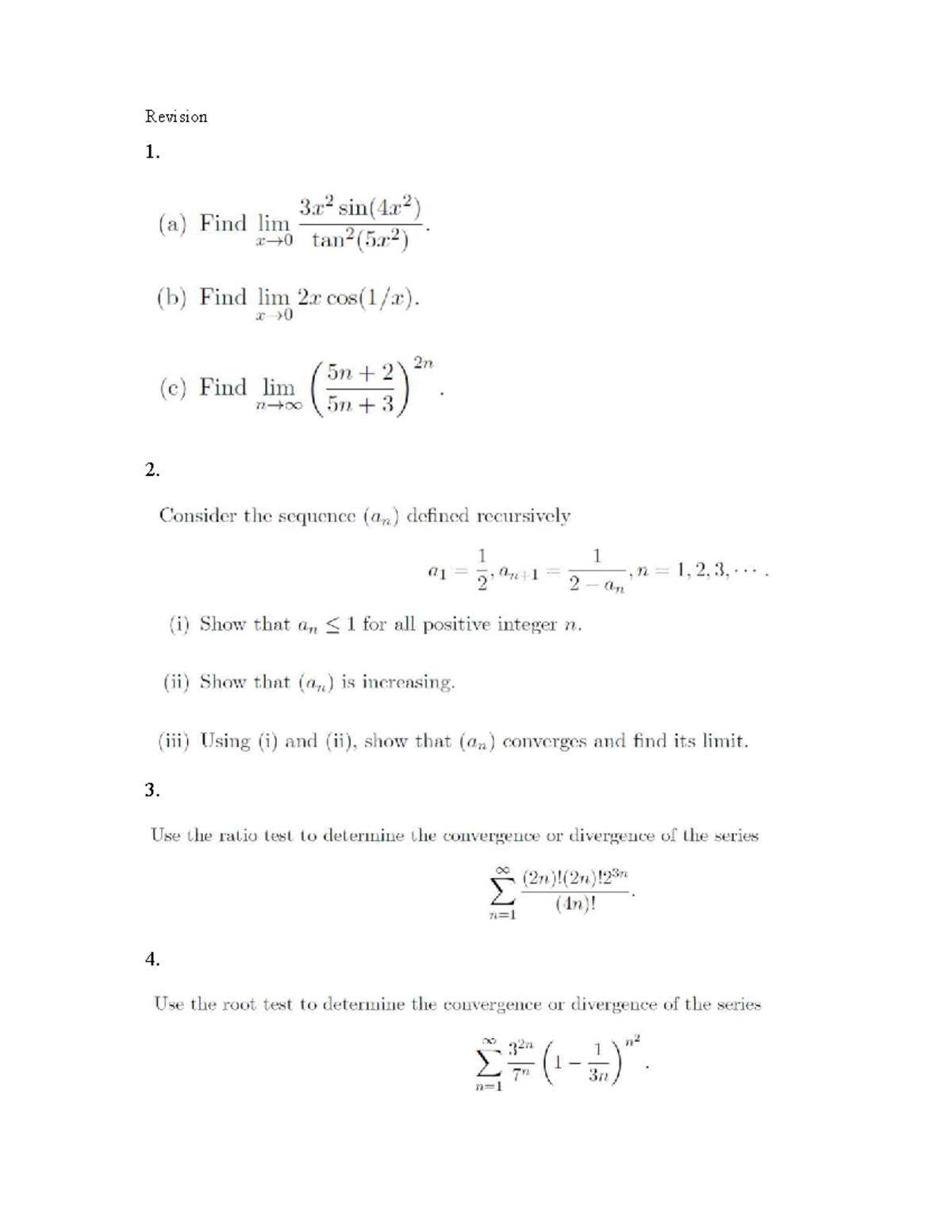 Math 101: Revision Notes on Limits and Series Convergence - Studocu