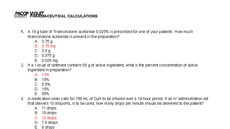 Pacop-PHCL- Merged - pacop - Subject: PHARMACEUTICAL CALCULATIONS A 15 ...