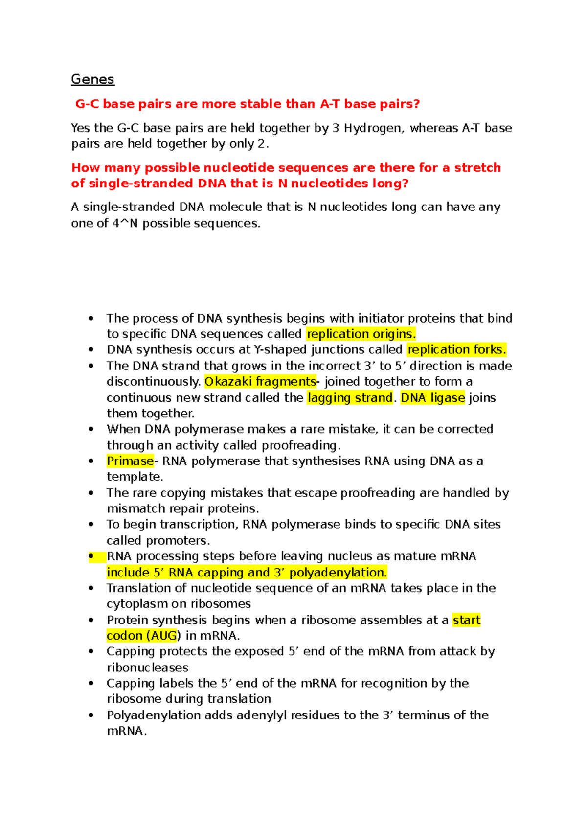 Genes Revision Sheet: Key Concepts and Techniques in Genetics - Studocu