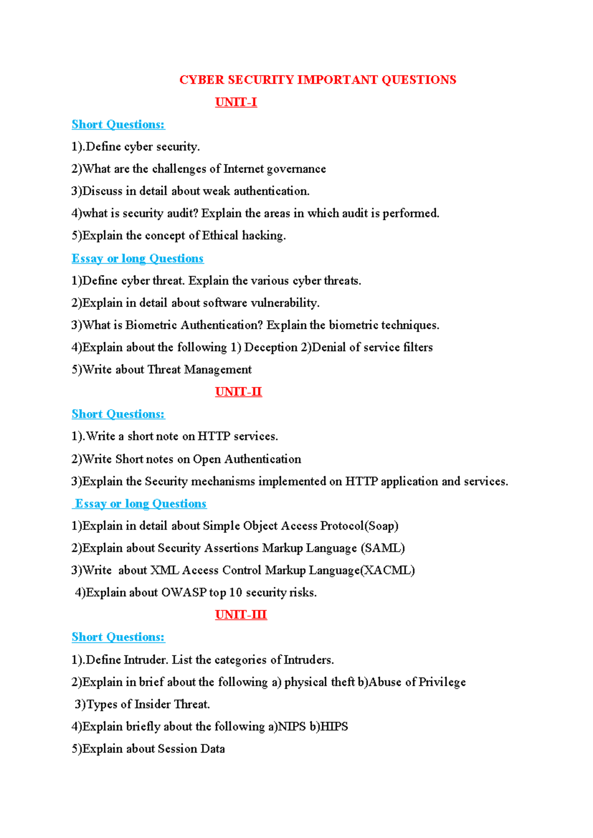 CYBER SECURITY (CS101) IMPORTANT QUESTIONS & ESSAY TOPICS - Studocu