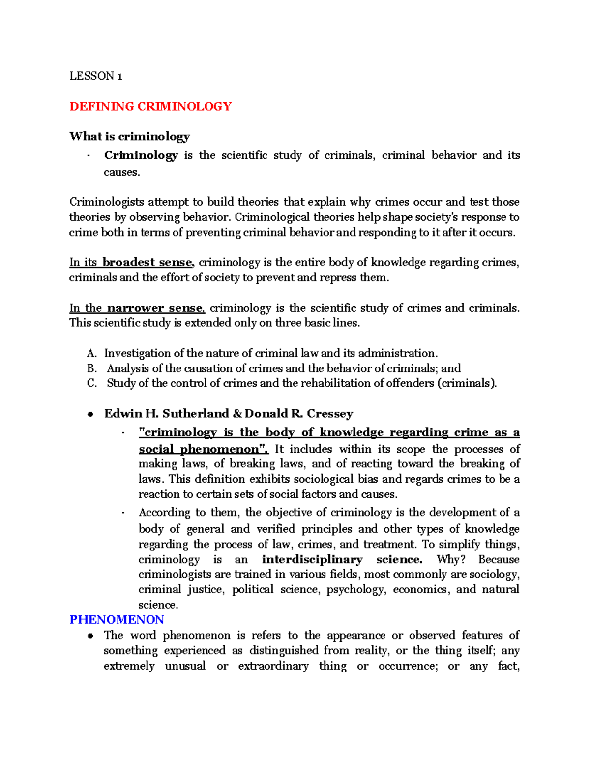 LESSON 1: DEFINING CRIMINOLOGY - An Intro to Criminology (713773691 ...