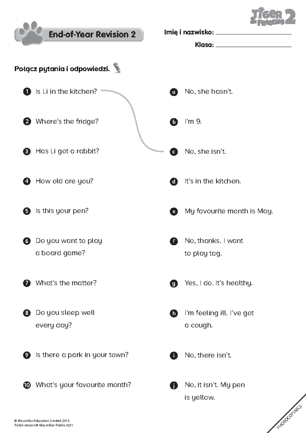 Tiger&Friends 2 TRF End-of-Year Revision 2: Questions & Answers Guide ...