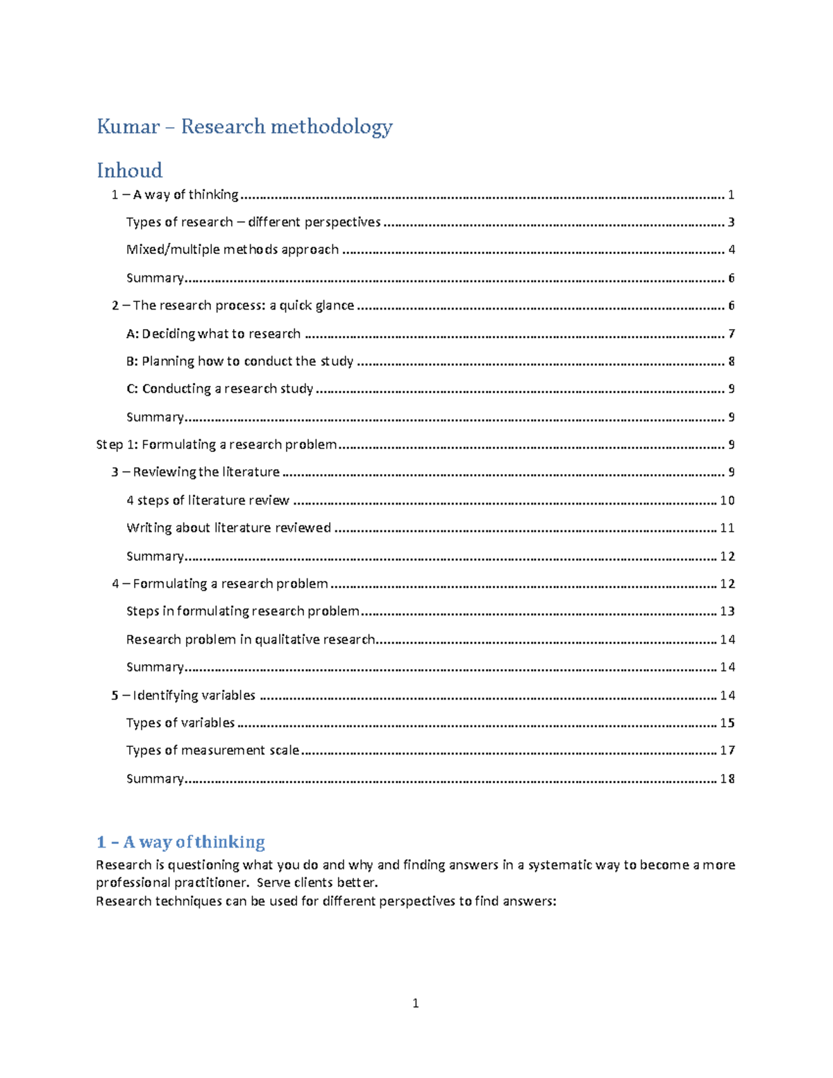 Kumar - Research Methodology Overview and Process Guide - Studeersnel