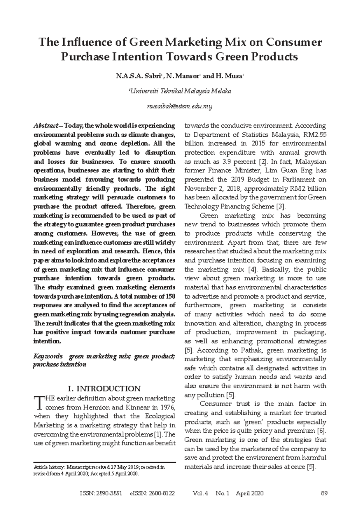 The Impact of Green Marketing Mix on Consumer Purchase Intention (MKT ...