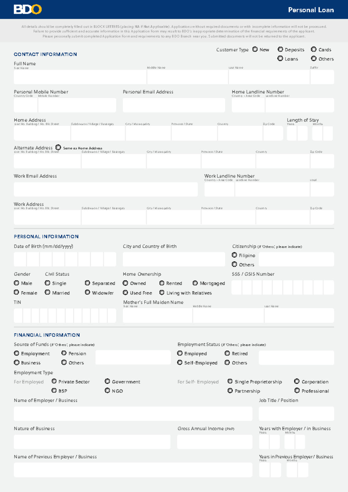 Final Personal Loan Application Form - BDO (Revised August 2020) - Studocu