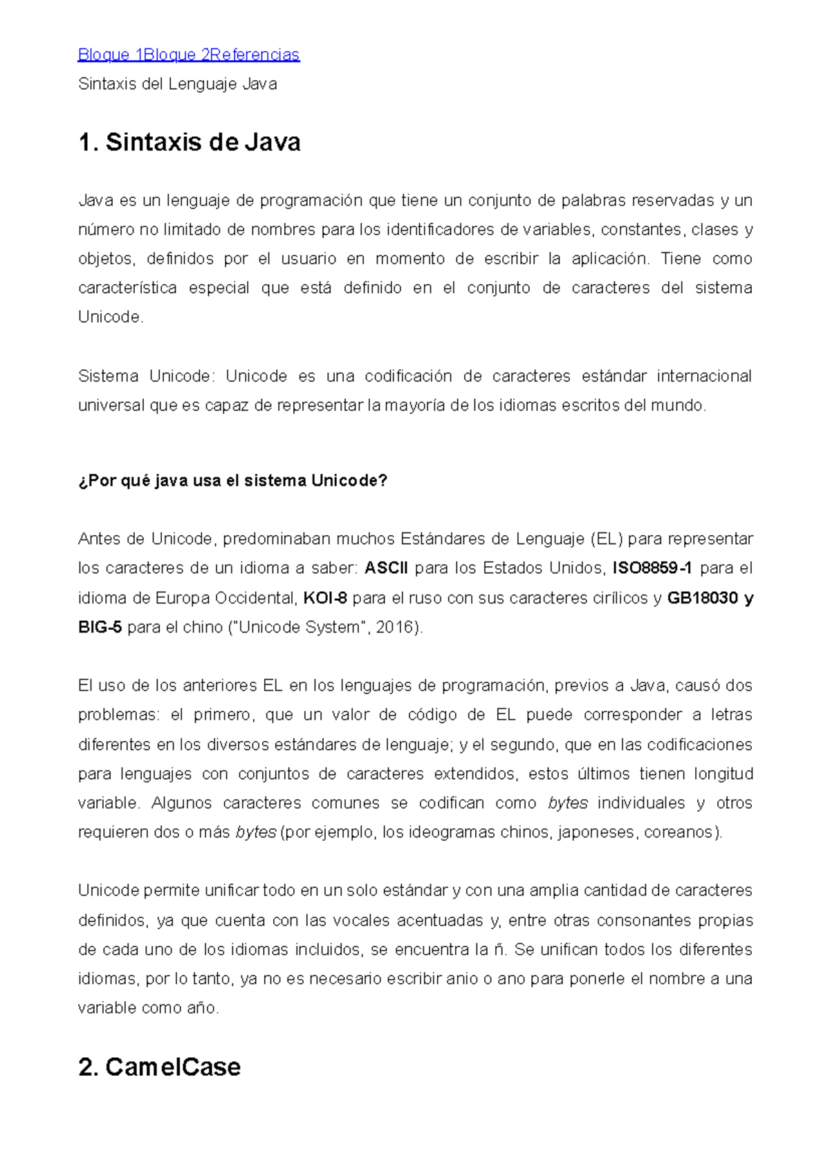 POO Módulo 1 - Sintaxis y Estilo de Java: CamelCase y Unicode - Studocu