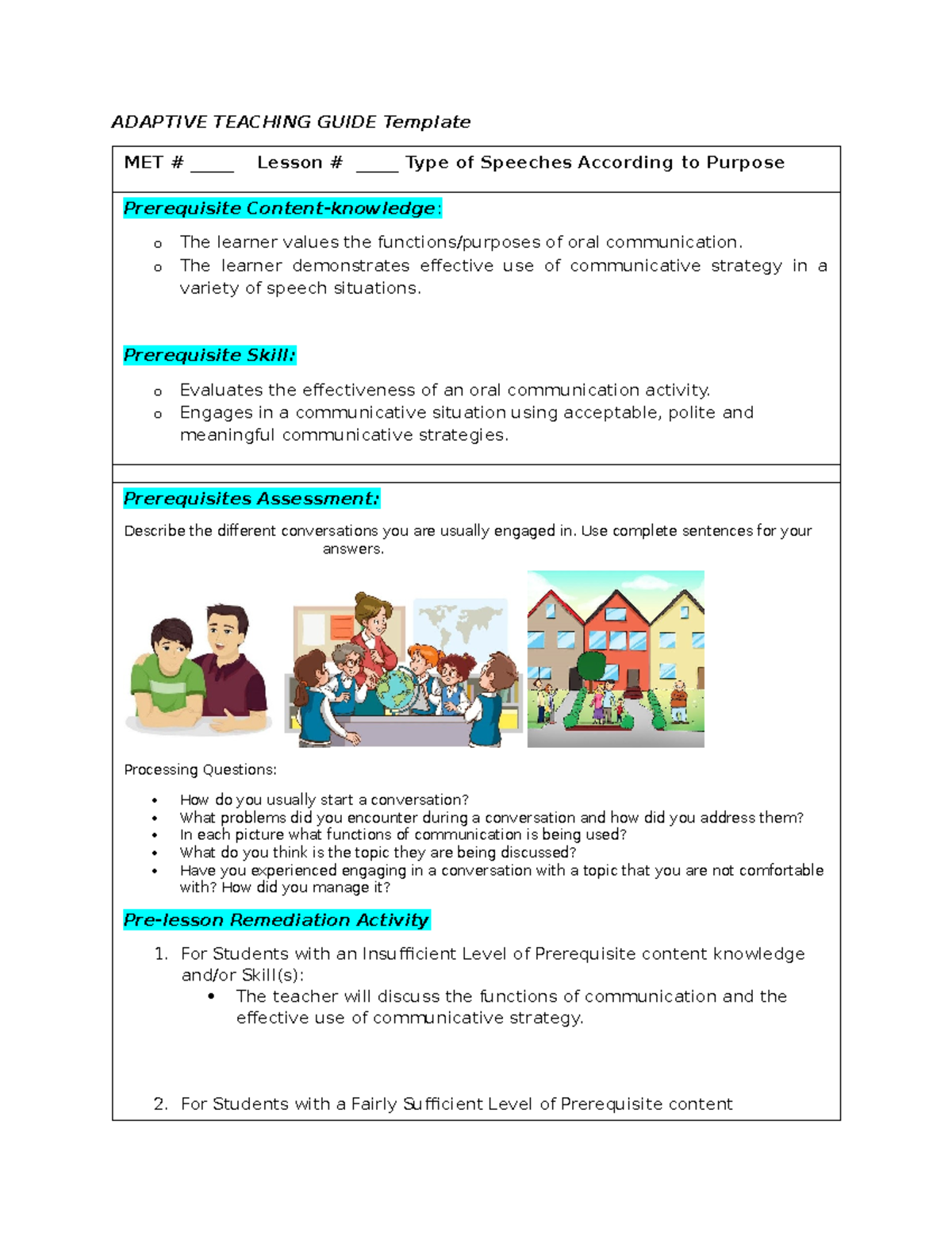 ORAL COM 101 - Lesson Plan on Types of Speech According to Purpose ...