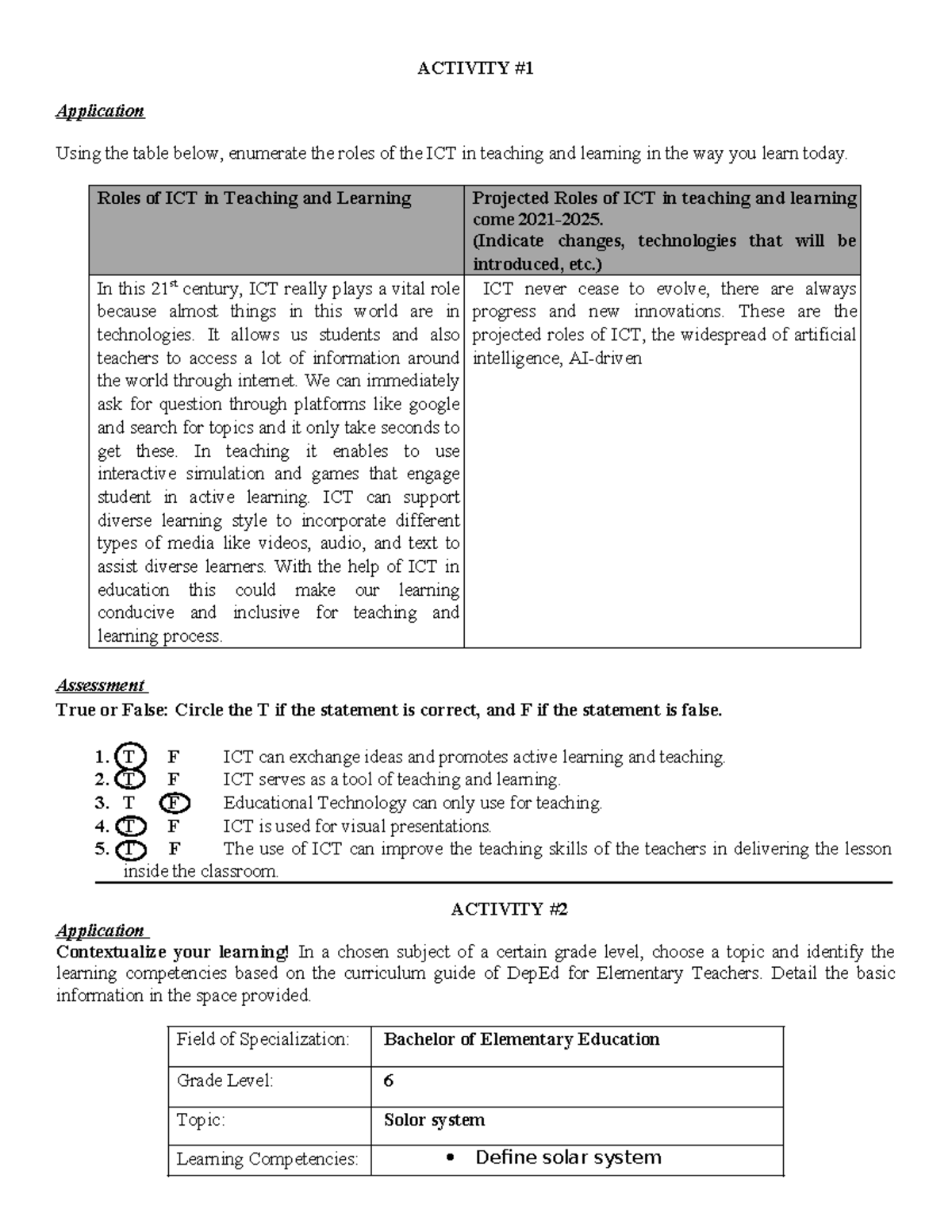 Activity-1 - lecture notes about ICT - ACTIVITY Application Using the ...