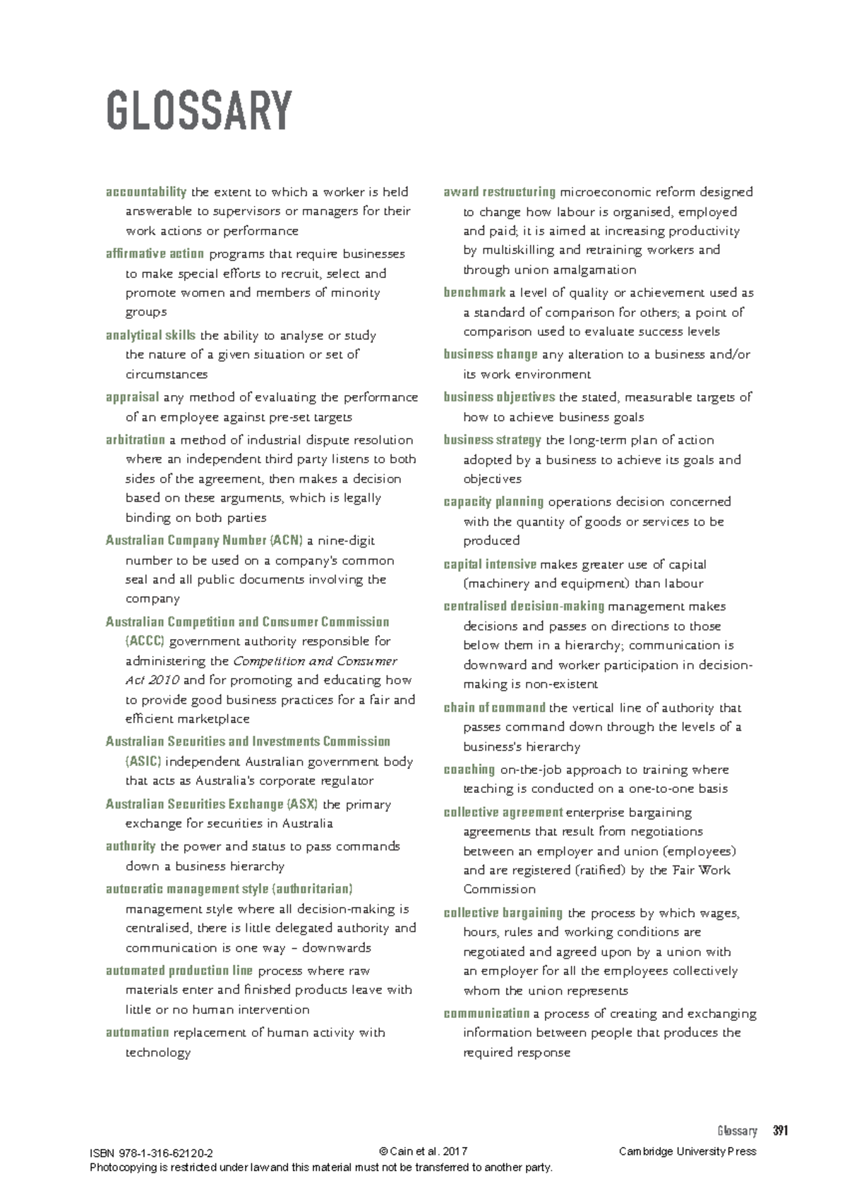 Cambridge VCE Business Management Units 3 & 4 Glossary - Studocu