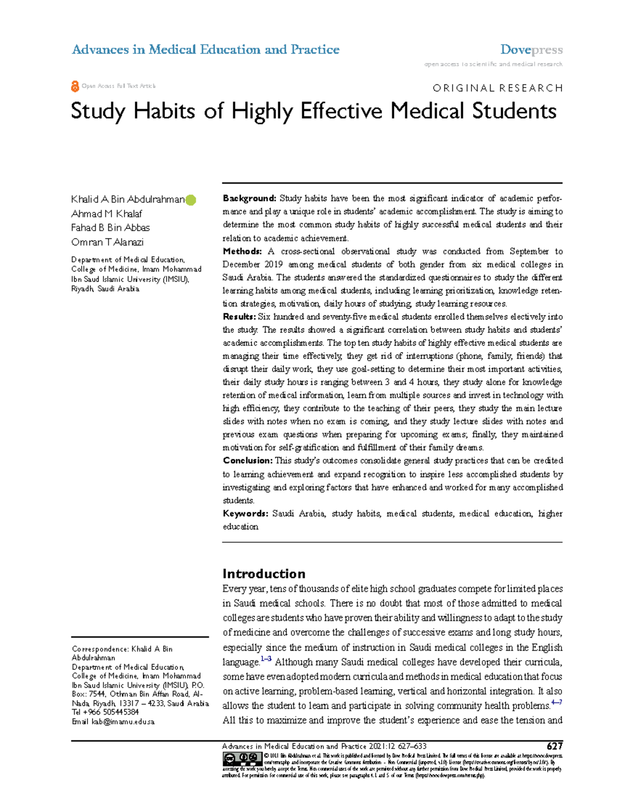 Study Habits of Highly Effective Medical Students (AMEP-12-627) - Studocu