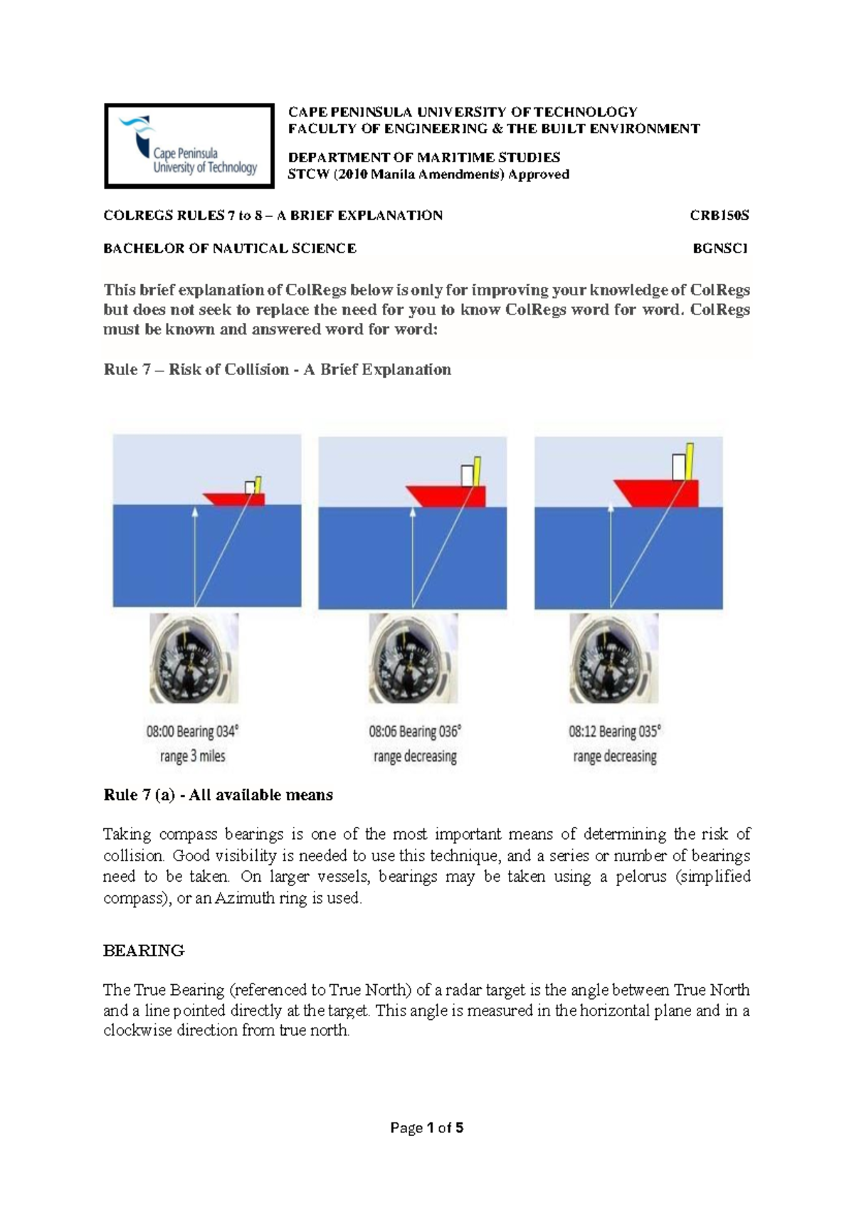 Exploring COLREGS Rules 7-8: Essential Guidelines CRB150S - Studocu