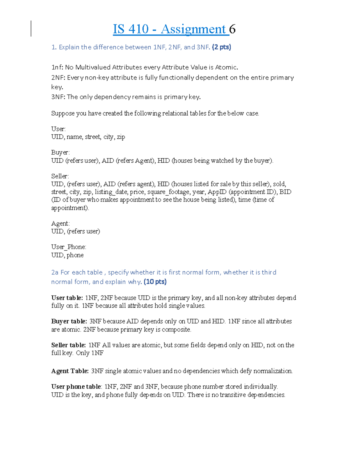 IS 410 Assignment 6: Normalization of Relational Tables - Studocu