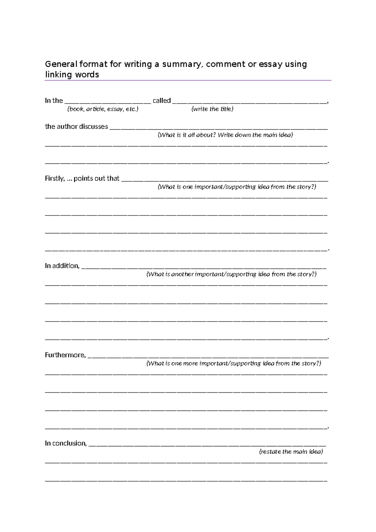 Format for Summary, Comment, or Essay Writing - Studeersnel