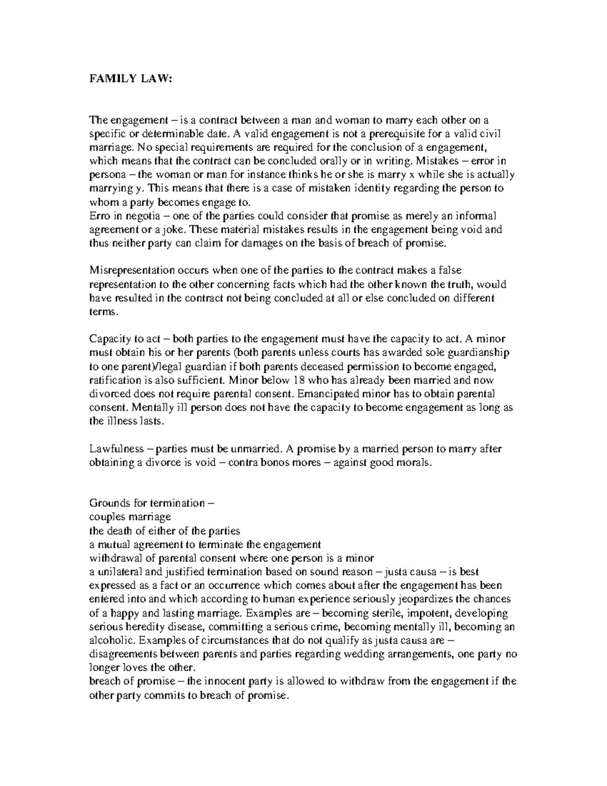 Family Law Notes: Key Concepts & Case Studies on Engagements and ...