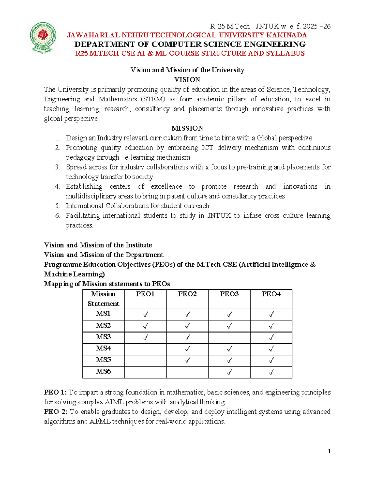 R25 M.Tech CSE AI & ML Course Structure and Syllabus (2025) - Studocu