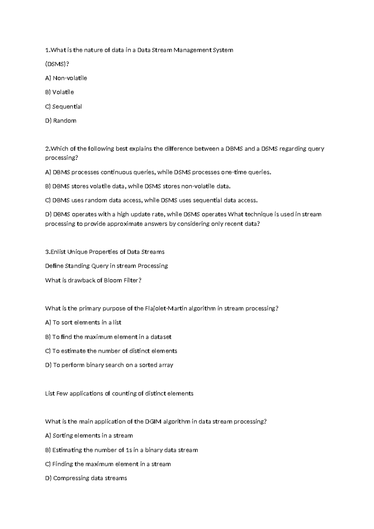 BDA QB2 - Data Stream Management System Concepts and Queries - Studocu