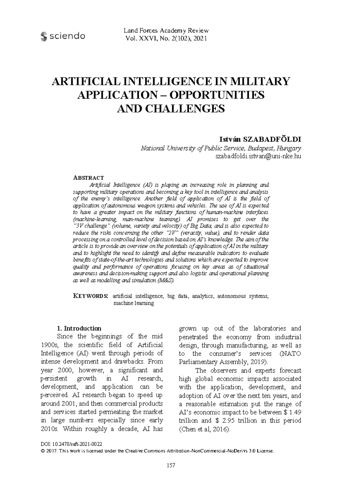 Artificial Intelligence in Military Applications: Opportunities ...