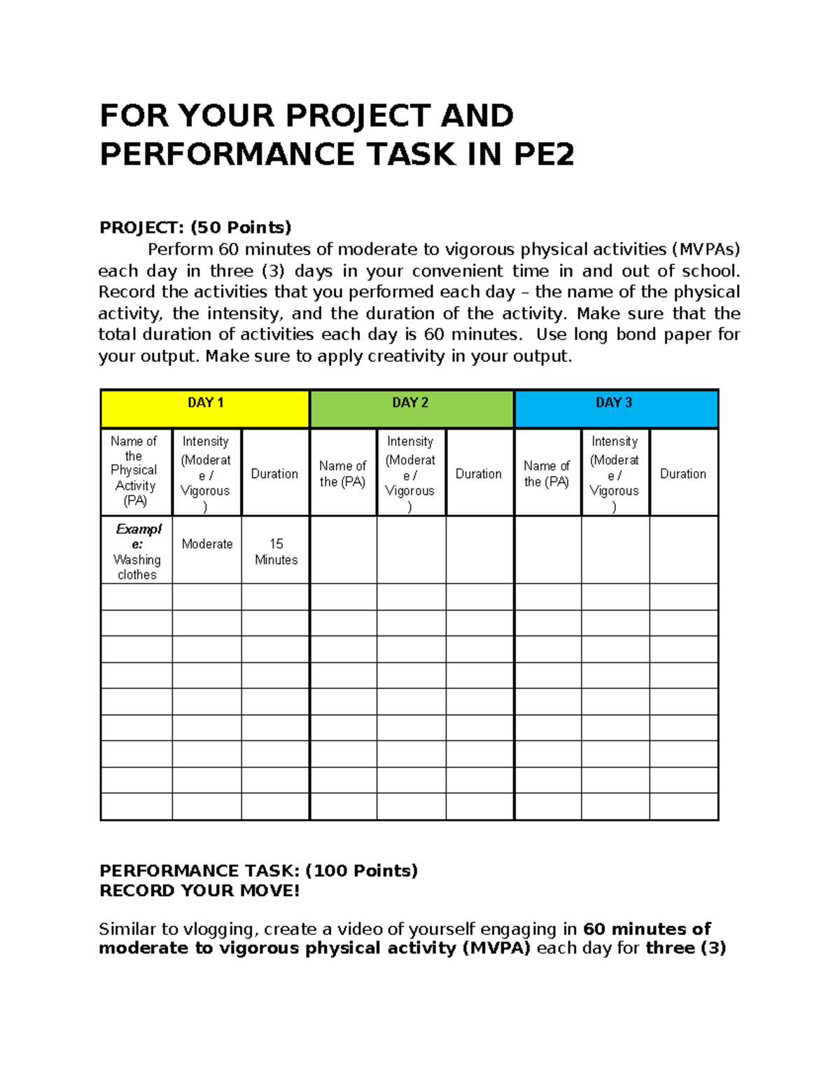 PE2 Q4: Project & Performance Task - Record Your Move! - Studocu