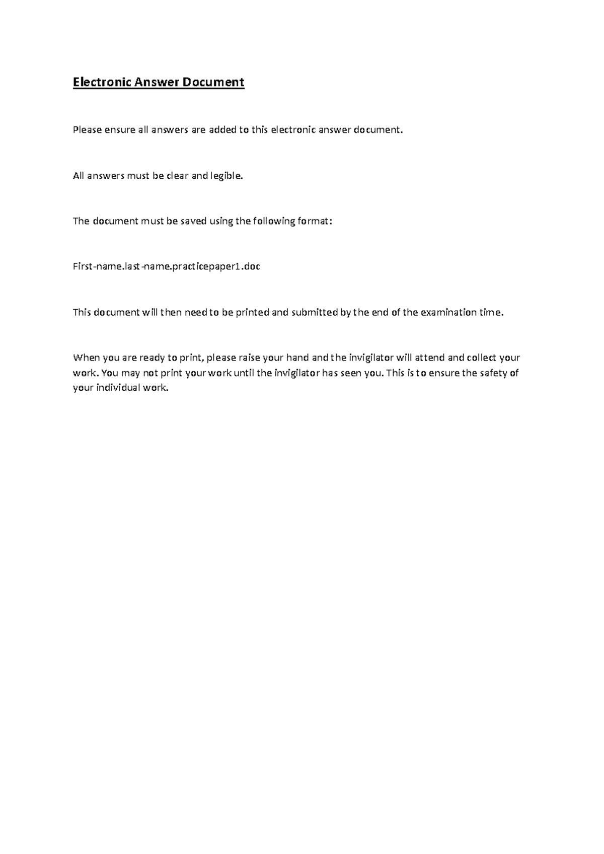 Electronic Answer Document for Exam Submission - Studocu