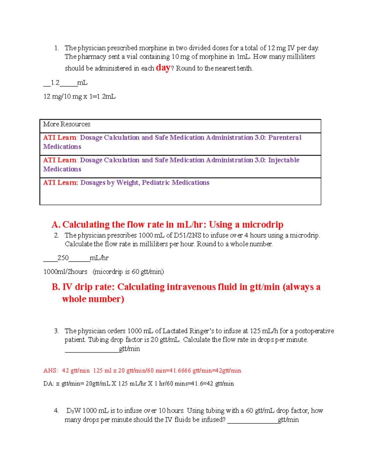 Math 13 - Med Surg II Critical Care Dosage & IV Flow Rate Practice Qs ...