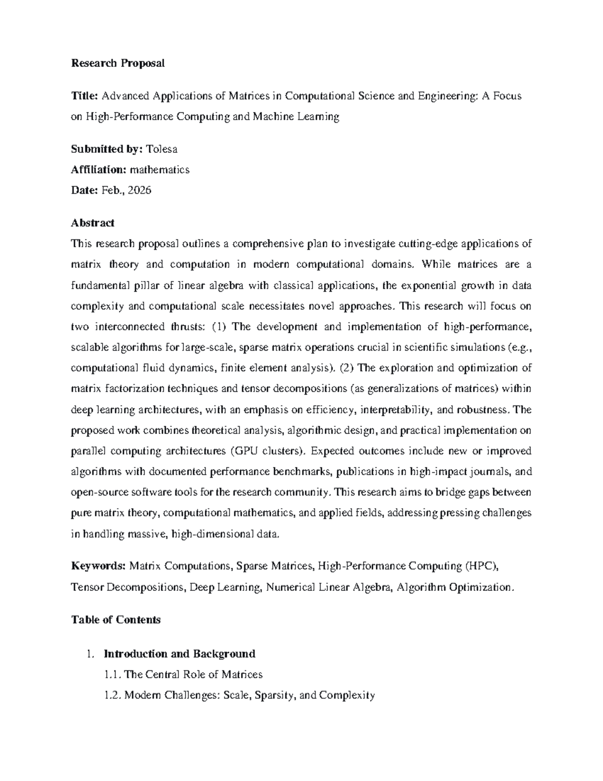 Research Proposal: Adv. Matrix Applications in Comp. Science & Eng ...