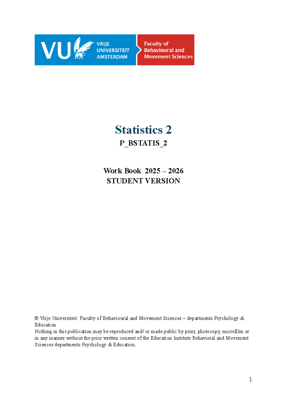Statistics 2 P_BSTATIS_2 Workbook 2025-2026: Student Edition - Studeersnel