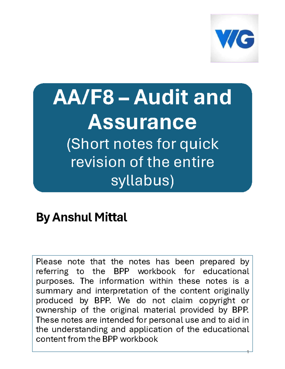 ACCA F8 - Comprehensive Short Notes for Quick Syllabus Revision - Document Preview