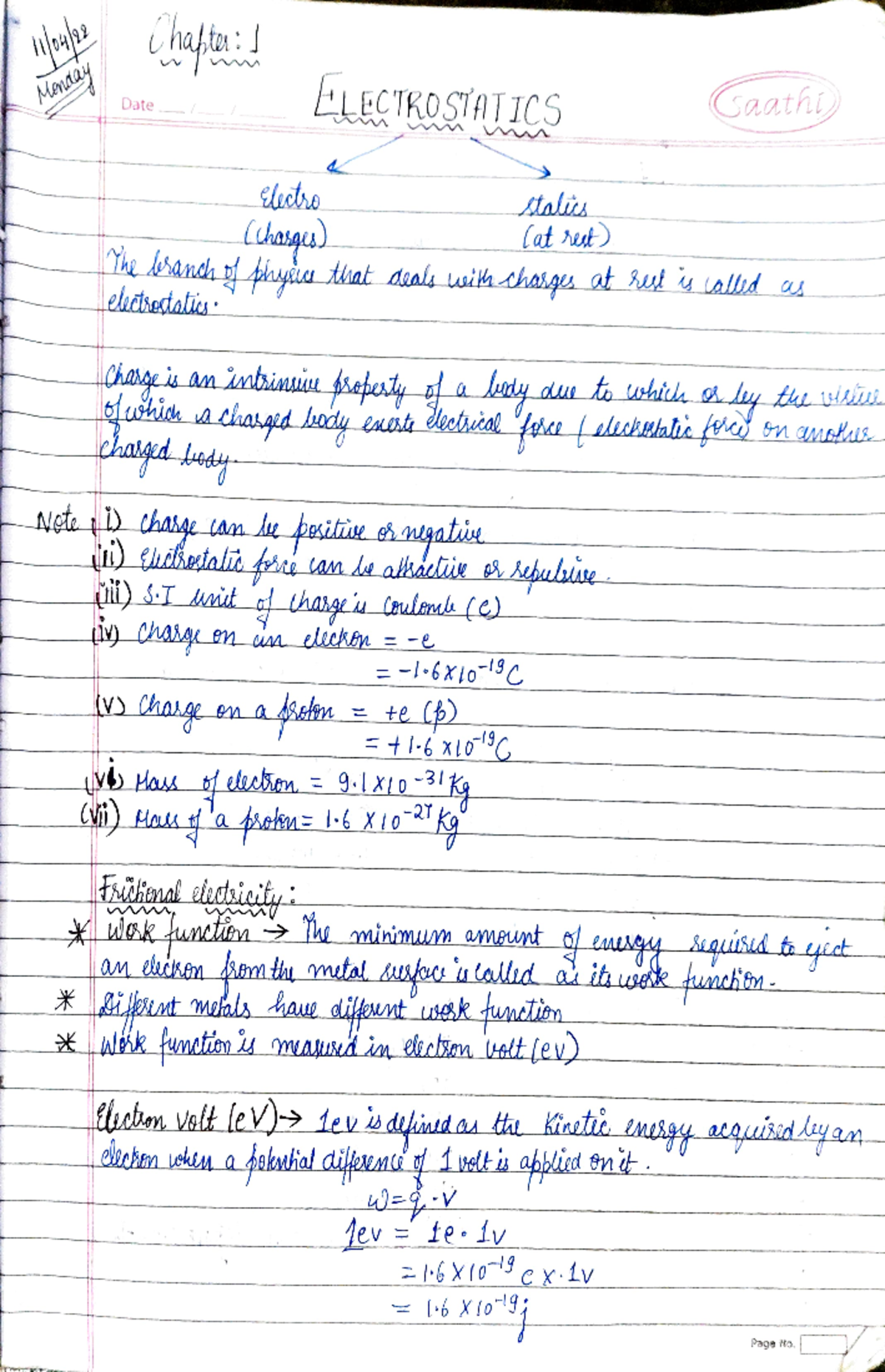 Electrostatics (I): Handwritten Notes & Key Questions on Charges at ...