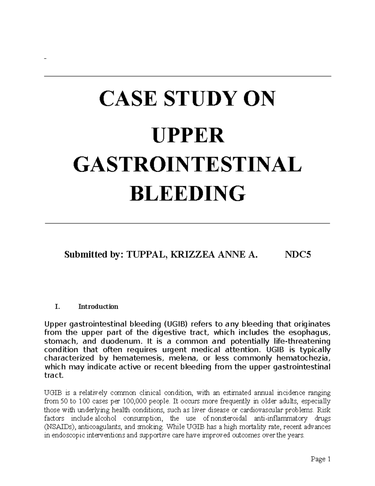 Case Study: Upper GI Bleeding - NDC5 Med Ward Analysis - Studocu