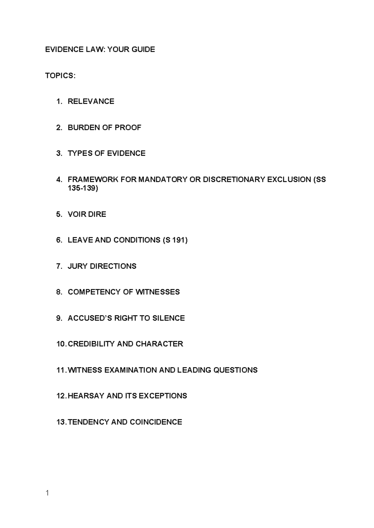 EVIDENCE LAW (LAW 101): Comprehensive Study Notes on Key Topics - Studocu