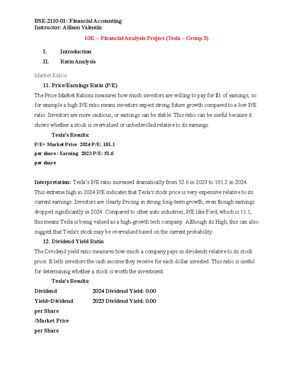 10K Financial Analysis Project: Tesla Group 3 - Financial Ratios ...