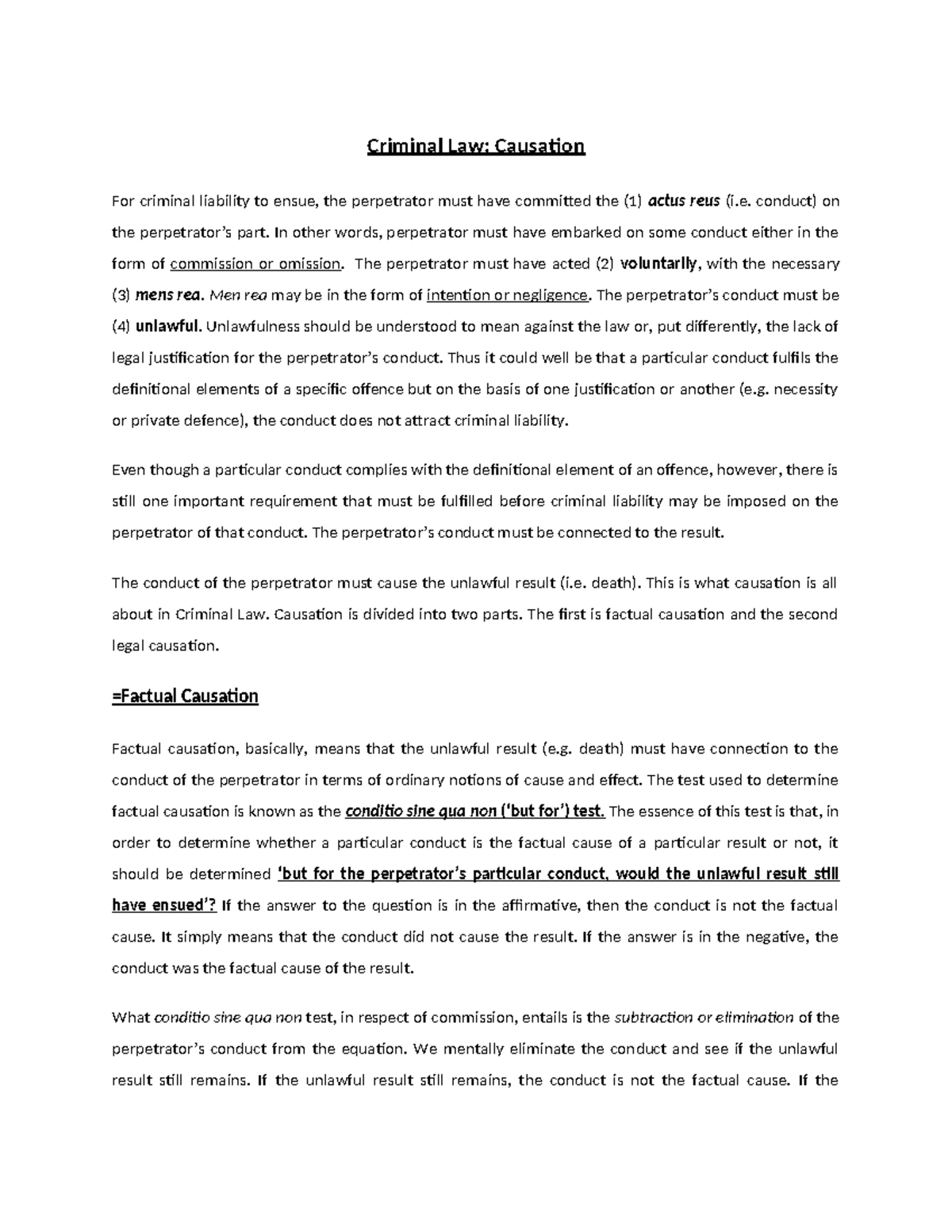 Criminal Law: Causation and Liability Analysis (4) - Studocu