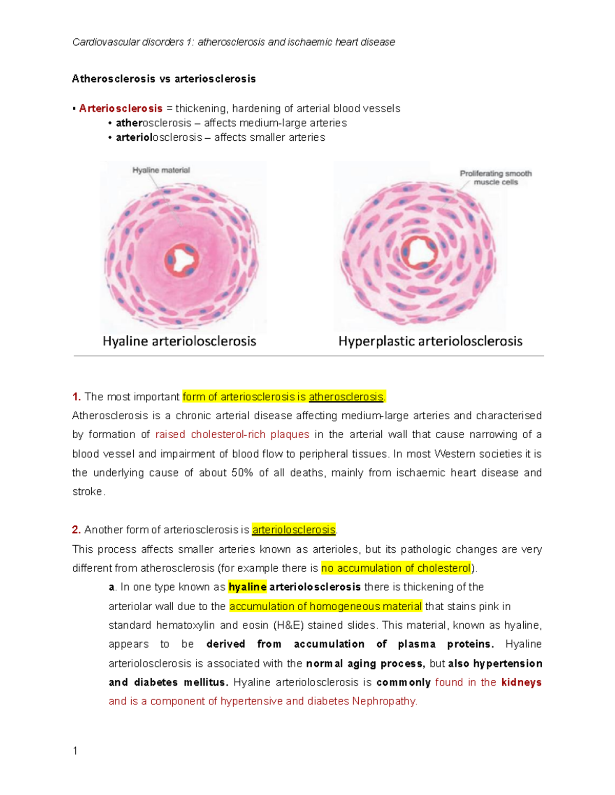 Week 1 patho notes - Atherosclerosis vs arteriosclerosis ...