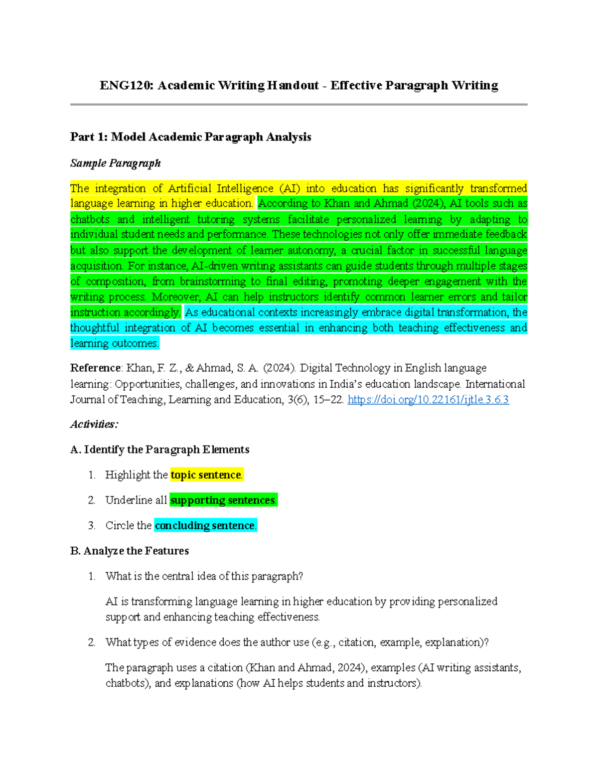ENG120: Effective Paragraph Writing - AI in Education Analysis - Studocu