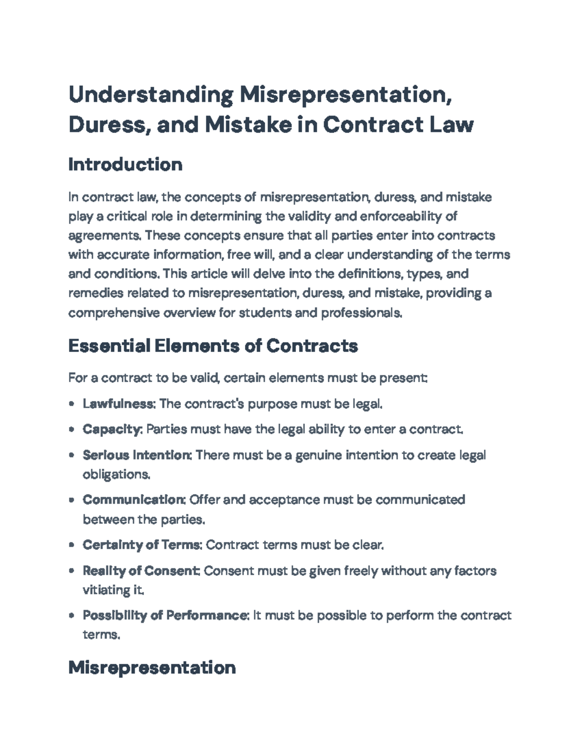 Understanding Misrepresentation, Duress, and Mistake in Contract Law ...
