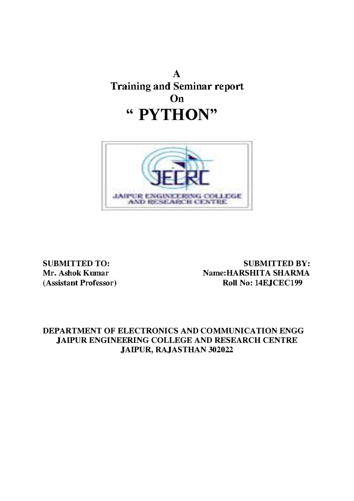 PYTHON REPORT PROJECT - ECE Training and Seminar Overview - Studocu