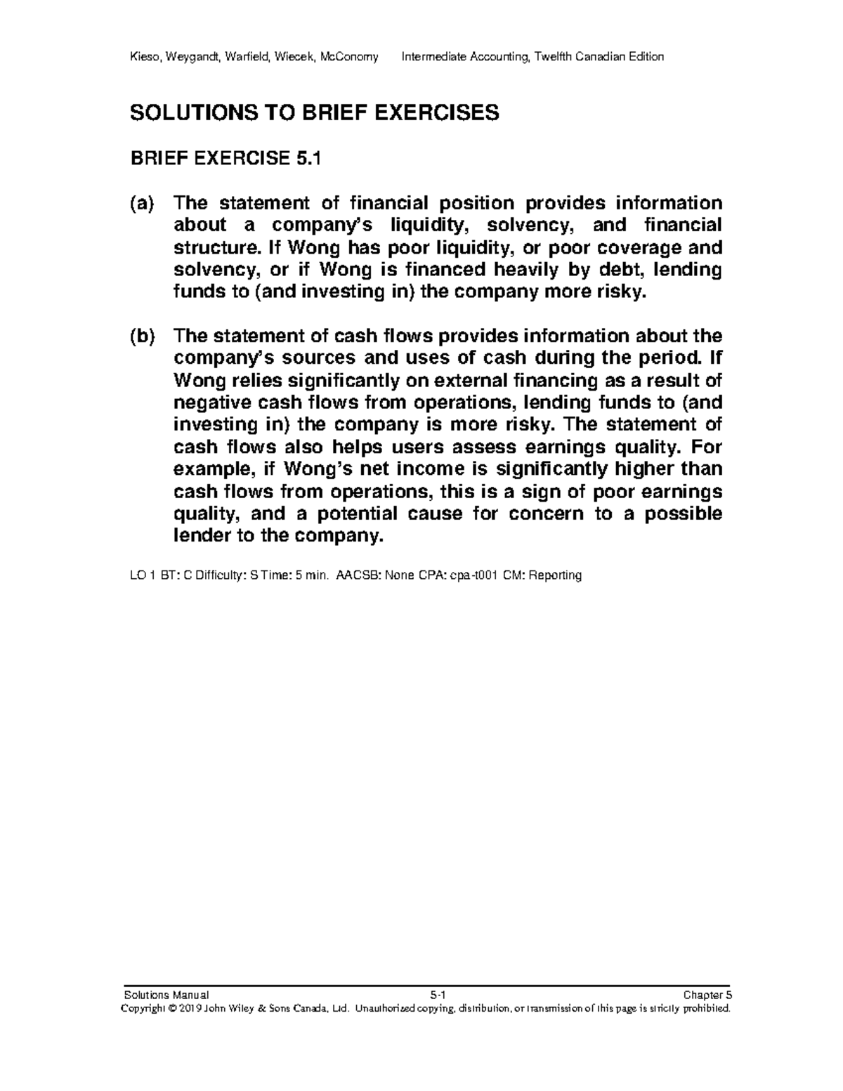 Ch 5 Solutions- For 12th Canadian edition - Solutions Manual 5-1 ...
