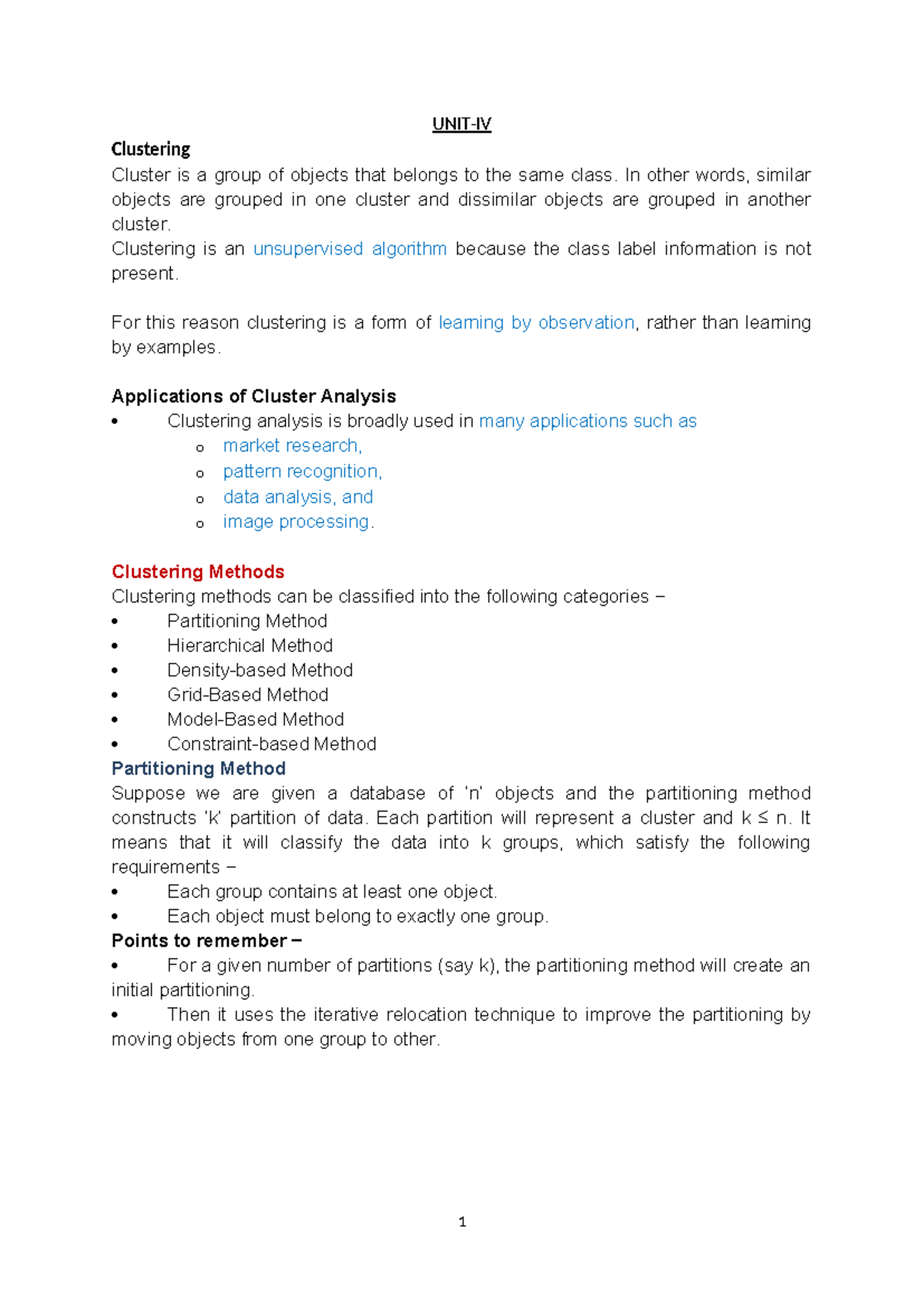 Data Mining UNIT-4: Clustering Methods and Applications - Studocu
