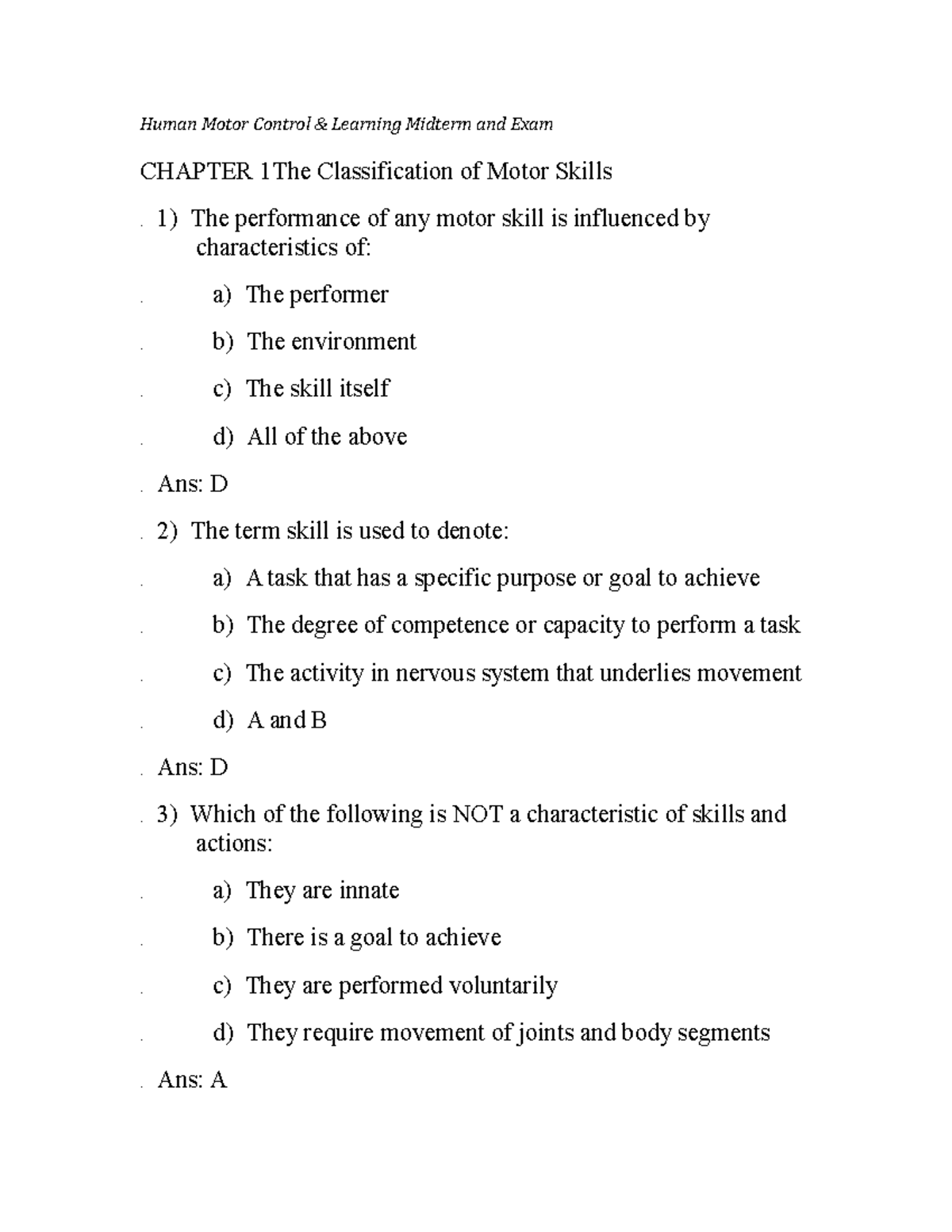 Motor Control & Learning: Midterm Exam Q&A (HNML 2016) - Studocu