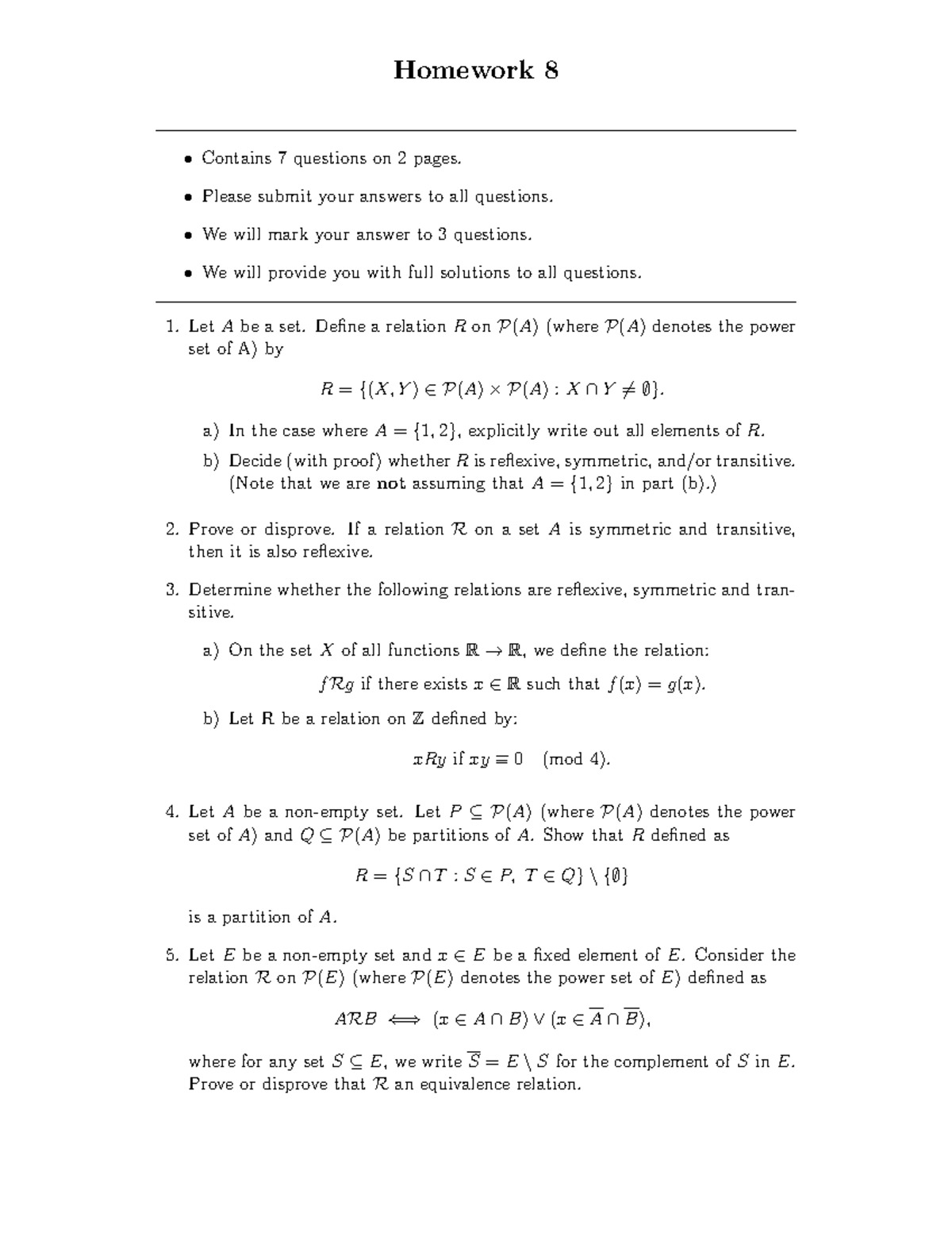 Math 220FA23 Homework 8: Set Relations and Properties Analysis - Studocu