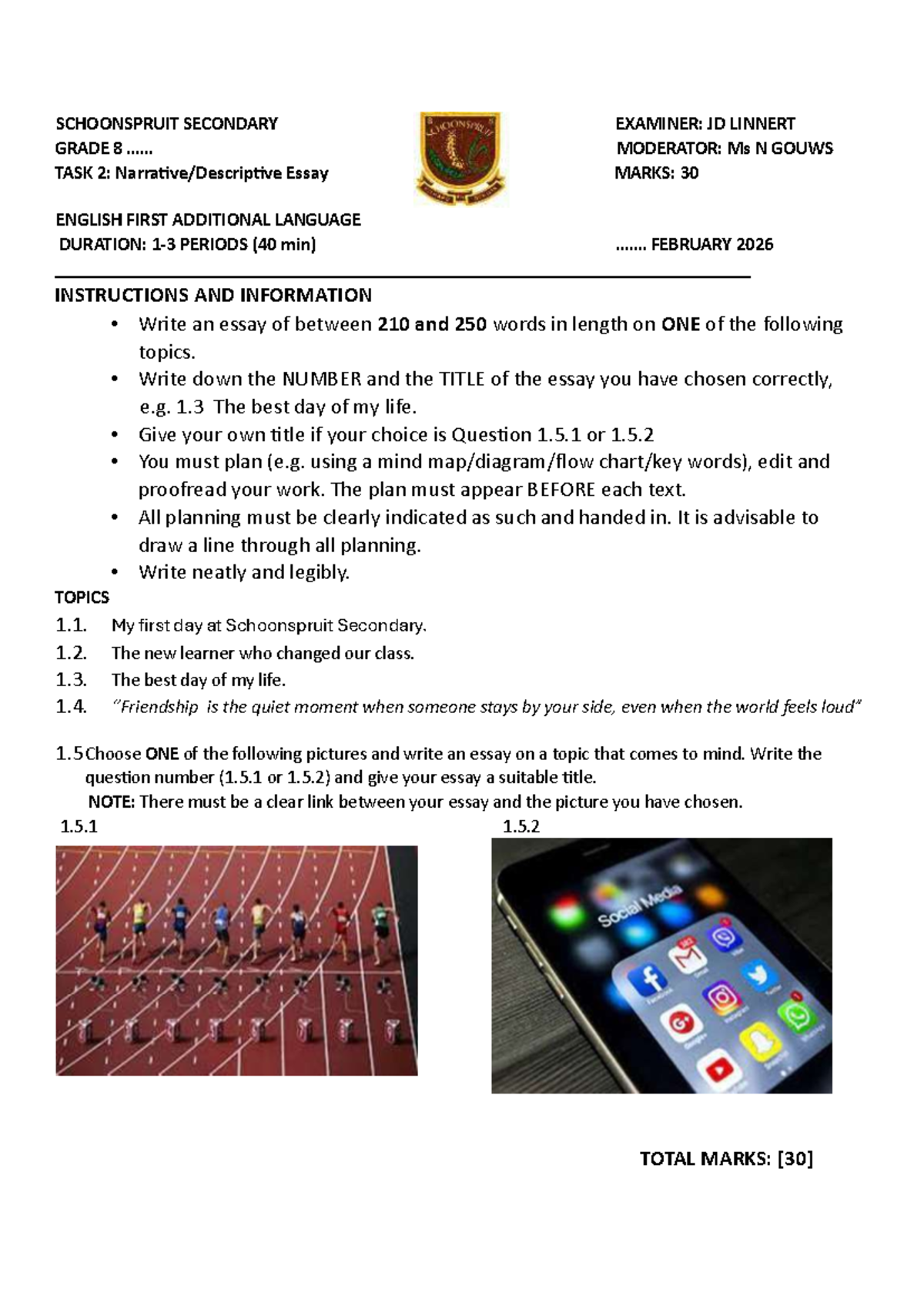 Grade 8 Task 2 Essay 2026: Writing Guidelines and Topics - Studocu