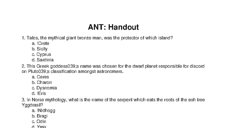 ANT323 - Practice Questions on Mythology and Geography - Studocu