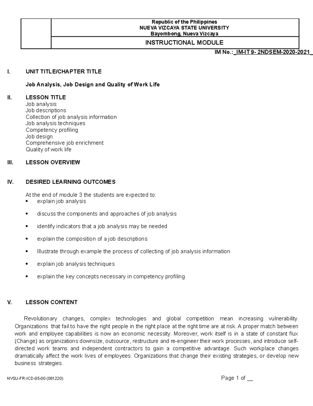 IM-IT 9 - Module 3: Job Analysis Techniques & Competency Profiling ...