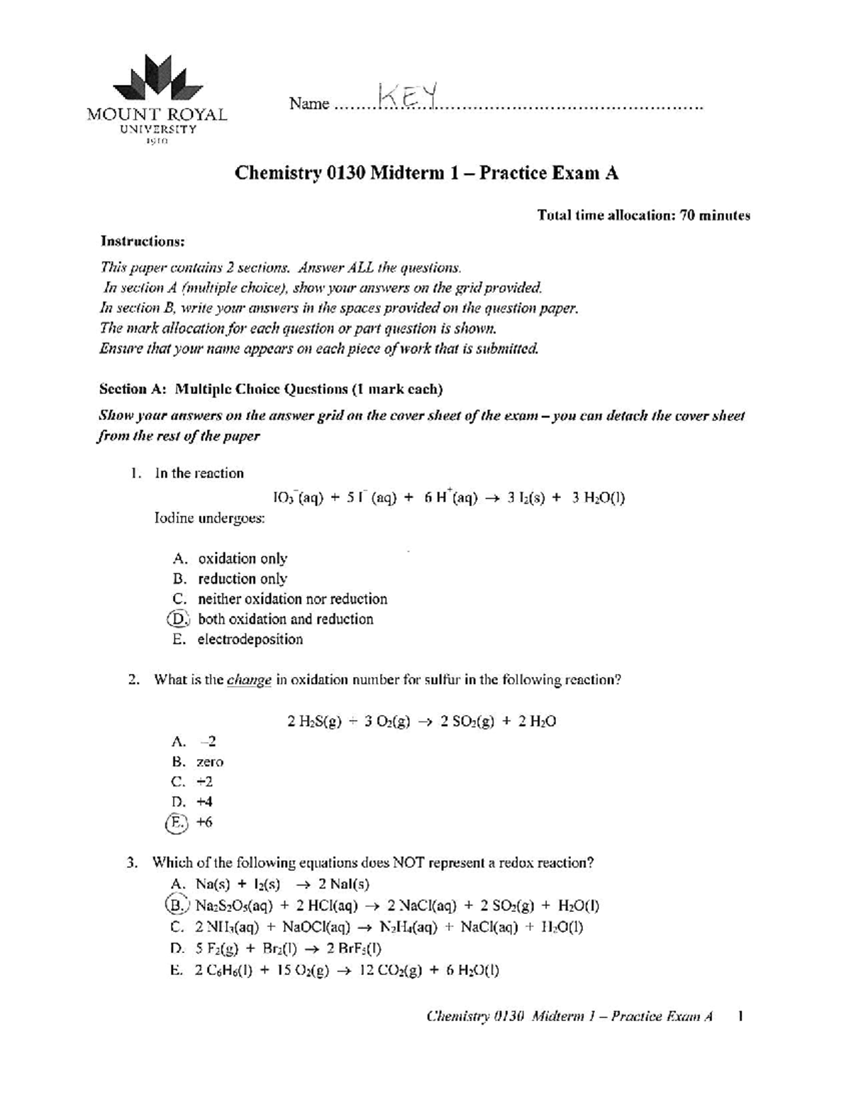 Midterm 1 - Practice Exam A Solutions and Answer Key - Studocu