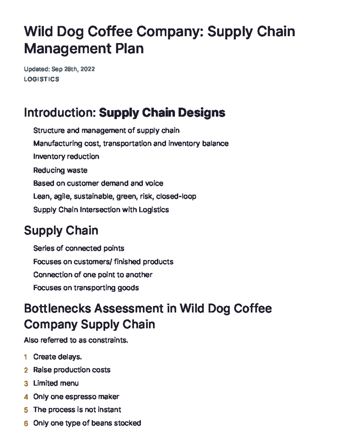 Wild Dog Coffee Co. Supply Chain Management Plan Essay Analysis - Studocu